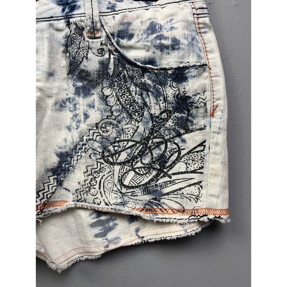 SouthPole Acid Wash Raw Hem Distressed‎ Shorts Juniors Size 5 Embellished - Picture 3 of 7